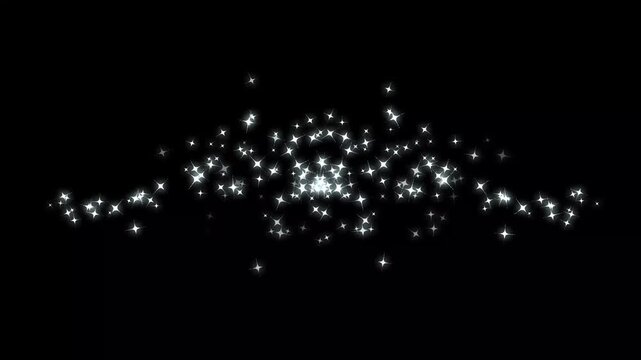 White glittering star comet trace animation with glowing light flares, white shining star trails, and sparkling fairy dust shimmer paths on a black background, perfect for logo titles or intros. 4K