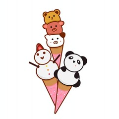 Kawaii animal ice cream cones illustration with cute panda and pig characters