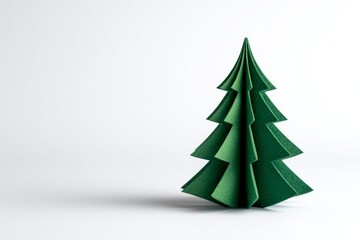 Minimalist Folded Green Paper Christmas Tree on White Background