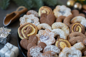 Christmas homemade gingerbread cookies on wooden table