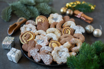 Christmas homemade gingerbread cookies on wooden table