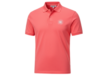 Isolated salmon-colored polo shirt featuring short sleeves and a buttoned neckline ready for wear