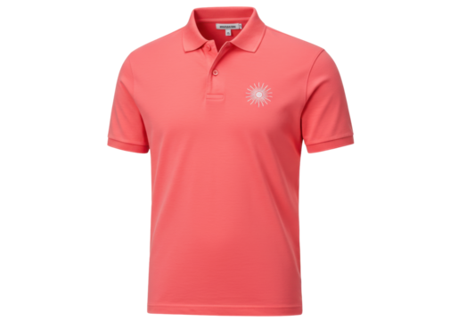 Isolated salmon-colored polo shirt featuring short sleeves and a buttoned neckline ready for wear
