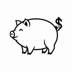 Cute piggy bank with dollar sign tail symbolizes financial savings, investment, and money management in a simple, appealing design for business finance