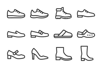 Obraz premium Outline collection of various footwear styles including sneakers and boots.