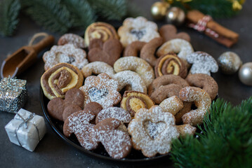 Christmas homemade gingerbread cookies on wooden table