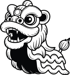 Chinese New Year Lion Faces – Monochrome Bold Outline Vector