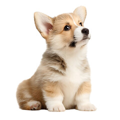 Obraz premium Adorable corgi puppy sitting and looking up isolated on transparent background