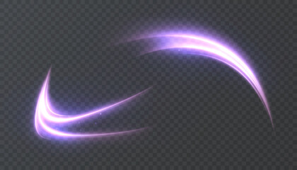 Neon purple light strokes on a transparent background. Can be used as a magical effect, energy movement, accent in interface or game design.