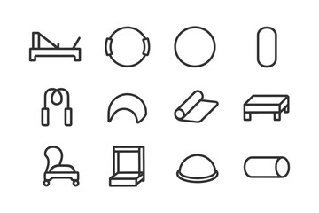 Minimalistic gym equipment icons set for fitness and exercise.