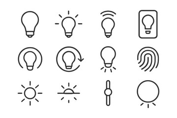 Light bulb icons illustrating ideas innovation and bright concepts in minimalist design.