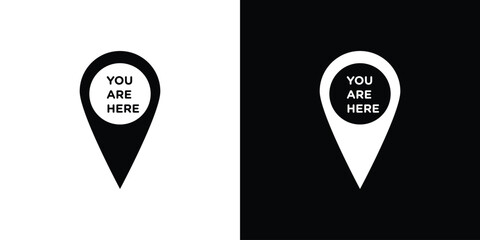 You are Here Pointer icon in solid silhouette set. Vector Illustration.