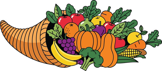 Cornucopia with fruits and vegetables