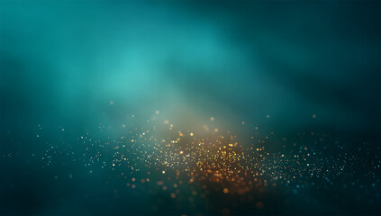 A festive arrangement of glowing golden lights and sparkling decorations creating a warm and elegant holiday atmosphere on a deep teal background