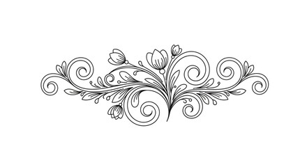 Elegant floral ornament with delicate swirls and blooming tulips design element for graphic design
