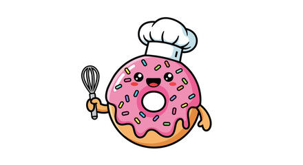 Adorable donut chef ready to bake delights with sweet smile and pink frosted dessert