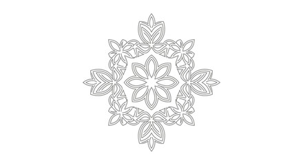 Intricate floral mandala design on white, symbolizing harmony and balance, with geometric