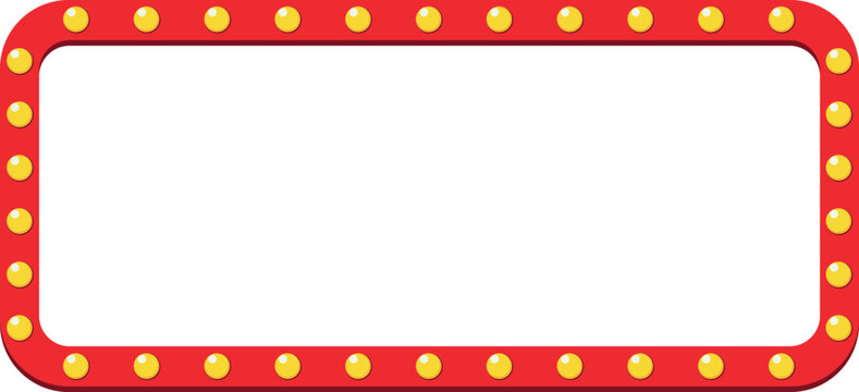 Retro red frame with light bulbs vintage vector border for advertising isolated on white background