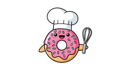 Delightful Donut Chef: A Sweet Cartoon Illustration of Baking Joy and Culinary Creativity