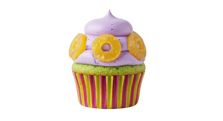 Isolated confection decorated with fruit topping, fancy frosting on homemade cupcake dessert