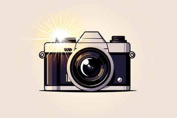 Vintage camera illustration with bright flash capturing a moment