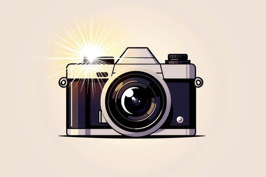Vintage camera illustration with bright flash capturing a moment