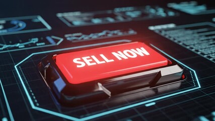 Sell now button on red futuristic digital interface with glowing data charts and finance graphs symbolizing urgent financial decision and advanced technology market activity - Powered by Adobe