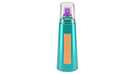 Isolated colorful turquoise spray bottle with purple pump for beauty or home products