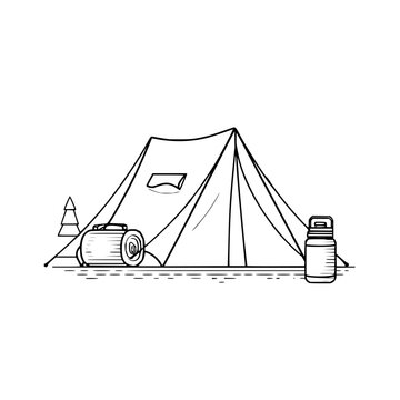 black and white camping tent scene clip art preview