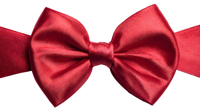 Close-up of red ribbon with large bow tied in center isolated on white background - Powered by Adobe