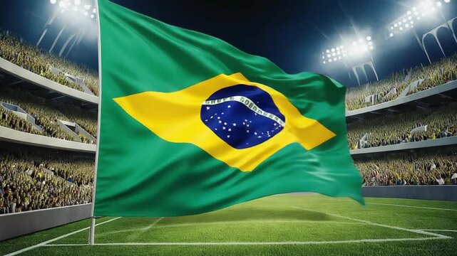 Brazilian flag in a football stadium. - Powered by Adobe