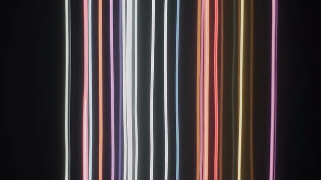 A striking abstract composition featuring colorful vertical lines against a dark background, evoking a modern digital aesthetic.