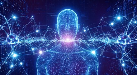 Human figure with neural network connections artificial intelligence concept digital brain