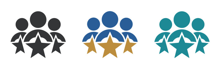 Group of people with stars icon set for team or customer rating