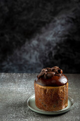 Gourmet Panettone with Chocolate Coating on a Dark Background