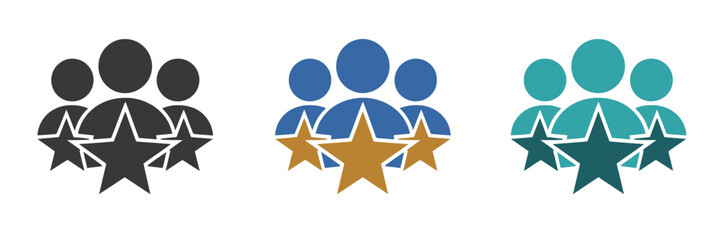 Customer group with star rating icons, user experience concept