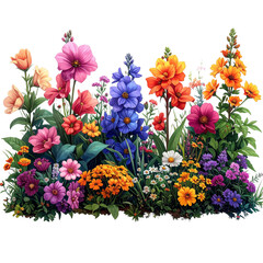  PNG Vibrant floral garden arrangement, element set on transparent background 