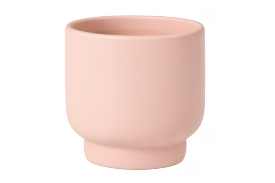 Pink ceramic coffee mug without handle on transparent background