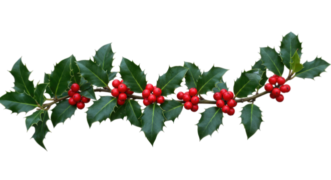 Christmas Holly Leaves and Berries Isolated for Design Isolated on Transparent PNG Background.