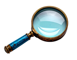Ornate magnifying glass with a brass frame, turquoise handle, and clear lens against black