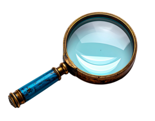 Ornate magnifying glass with a brass frame, turquoise handle, and clear lens against black