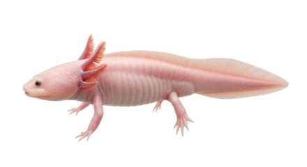 Isolated pink axolotl, an aquatic salamander, amphibian native to Mexico, animal wildlife