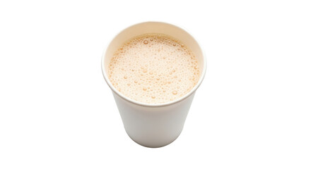 Isolated cup of frothy milk beverage, latte drink in paper container, ready to take away