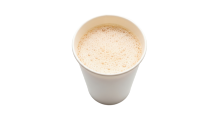 Isolated cup of frothy milk beverage, latte drink in paper container, ready to take away