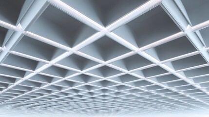 3d rendering of a modern ceiling with a geometric pattern. the ceiling is made up of multiple square panels arranged in a grid-like design, creating a diamond shape.