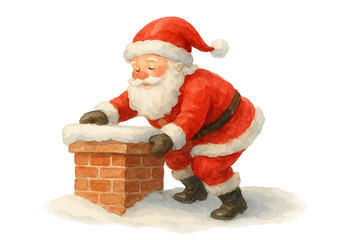 Santa Claus Entering Chimney &ndash; Watercolor Illustration