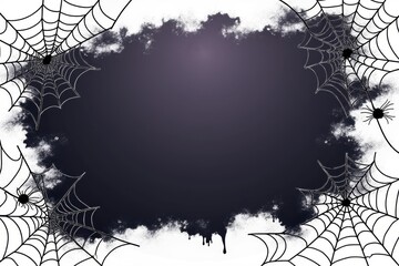 Abstract spooky halloween frame with webs, spiders, dark textured ink
