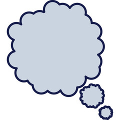 A light blue thought bubble graphic with a dark blue outline on a transparent background representing thinking or ideas