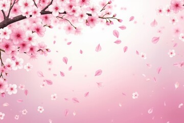 Graceful cherry blossom branch, pink petals, soft spring scene