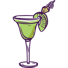 A Lime Margarita Cocktail Garnished With A Kiwi Slice And A Small Decorative Umbrella On A White Background